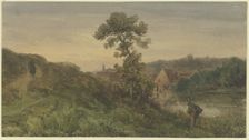 Riverbank, a road to the left, mid-late 19th century. Creator: Karl Peter Burnitz