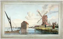Riverbank view of Wandsworth, London, c1798. Artist: John William Edy