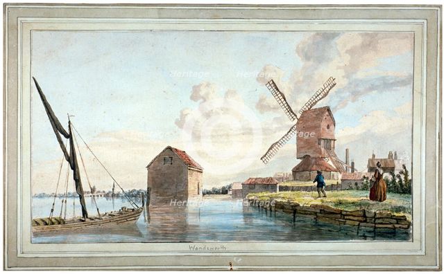 Riverbank view of Wandsworth, London, c1798. Artist: John William Edy