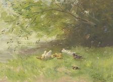 Riverbank with resting ducks, 19th century. Creator: Dierkx