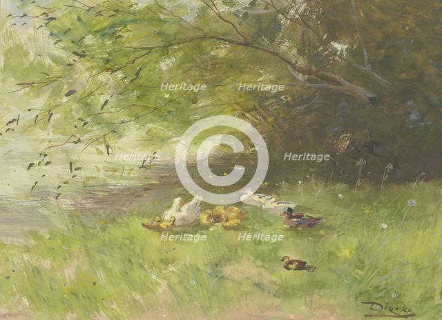 Riverbank with resting ducks, 19th century. Creator: Dierkx.