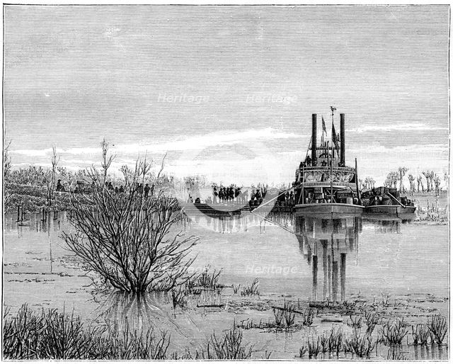 Riverboat on the Red River, Canada, 19th century.Artist: Taylor