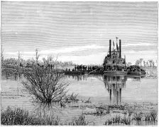 Riverboat on the Red River, Canada, 19th century.Artist: Taylor