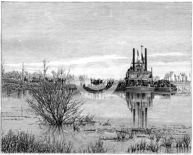 Riverboat on the Red River, Canada, 19th century.Artist: Taylor