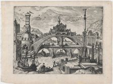 Riverscape with a Double Bridge, ca. 1570., ca. 1570. Creators: Anon, Lucas Gassel