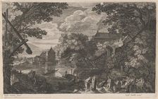 Riverscape with Fishermen by a Fortified Town, 1600/1615. Creators: Aegidius Sadeler II, Pieter Stevens