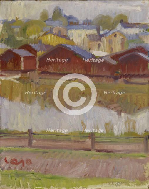 Riverside Sheds in Porvoo, 1910. Creator: Valle Rosenberg.