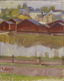 Riverside Sheds in Porvoo, 1910. Creator: Valle Rosenberg