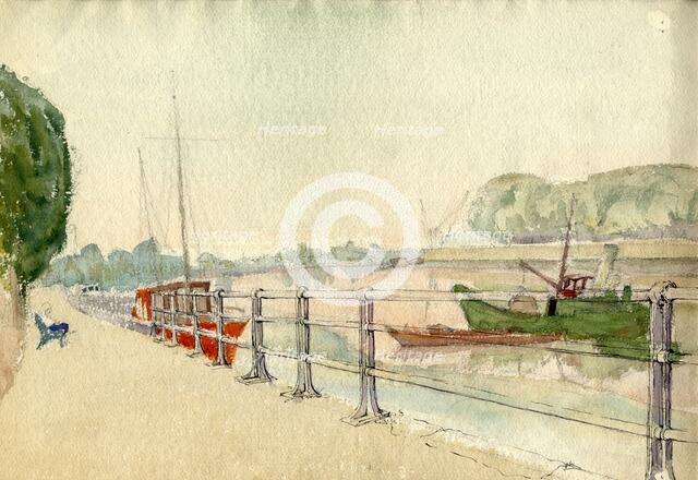 Riverside walk, c1950. Creator: Shirley Markham.