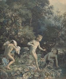 Riverside with Three Bathing Boys, 19th century. Creator: Christian Friedrich Gille