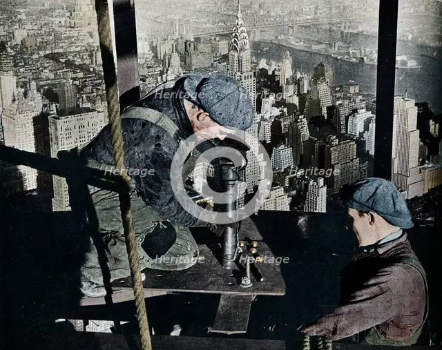 'Rivetting the last bolts on The Morning Mast of the Empire State building', c1931. Artist: Lewis Wickes Hine.