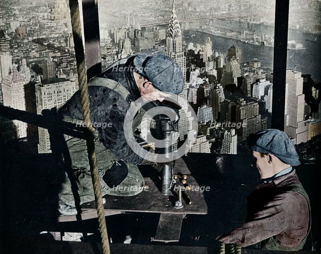 'Rivetting the last bolts on The Morning Mast of the Empire State building', c1931. Artist: Lewis Wickes Hine.