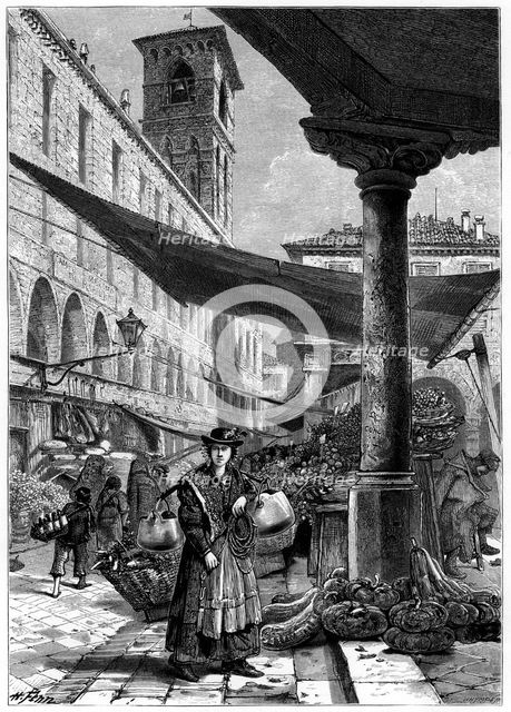 Rialto fruit market, Venice, Italy, 19th century.Artist: Whymper
