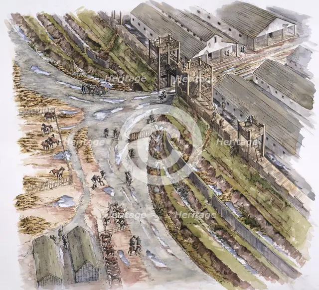 Ribchester Roman Fort, Lancashire, AD 60-70, (1996). Artist: Peter Dunn