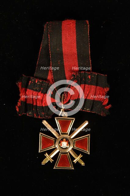 Riband and Badge of the Order of Saint Vladimir, Fourth class, 19th century. Artist: Orders, decorations and medals  
