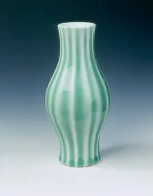 Ribbed celadon glazed vase, Qing dynasty, China, 1st half of 18th century. Creator: Unknown
