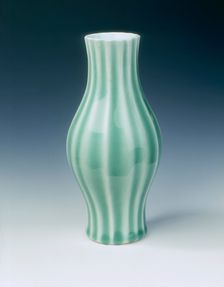 Ribbed celadon glazed vase, Qing dynasty, China, 1st half of 18th century
