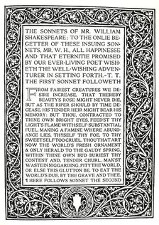 Riccardi Press: Page from Sonnets of Shakespeare, c.1914. Artist: Herbert Percy Horne