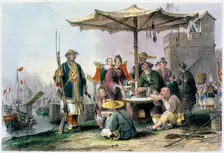 Rice Sellers at the Military Station of Tong-Chang-Too China, 1843. Creator: Thomas Allom