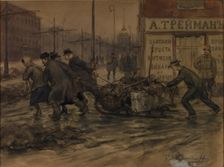 Rich merchants and Russian noblemen set to pulling out rubbish from yards, 1920