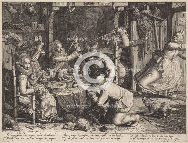 Rich society eating. From the Series Boereverdriet (Horrors of War to the Peasants), 1610.