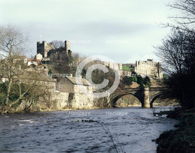 Richmond Castle and bridge from the south west, North Yorkshire, 1987. Artist: Unknown