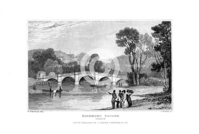 Richmond Bridge, London, 1829.Artist: J Rogers