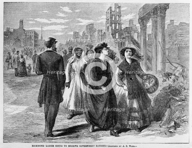 Richmond Ladies going to receive Government Rations, 1865.
