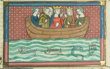Richard the Lionheart sailing (From "Li rommans de Godefroy de Buillon et de Salehadin"), 1337. Creator: Maître de Fauvel (active 1314-1340)