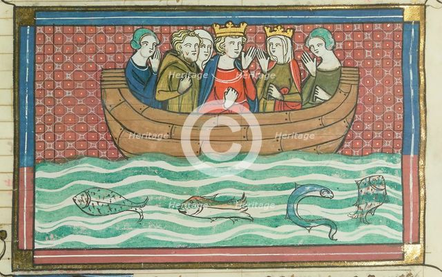 Richard the Lionheart sailing (From "Li rommans de Godefroy de Buillon et de Salehadin"), 1337. Creator: Maître de Fauvel (active 1314-1340).