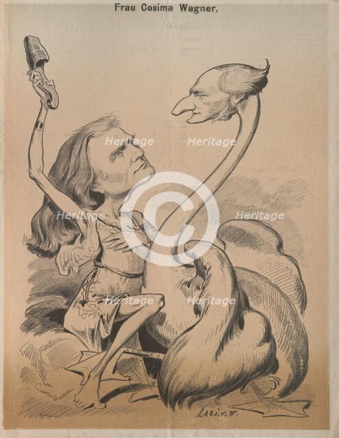 Richard Wagner as Swan and Cosima Wagner as Leda (Cover of "Die Bombe"), 1875. Creator: Frecskay, Laszlo (1844-1916).