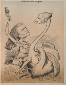 Richard Wagner as Swan and Cosima Wagner as Leda (Cover of "Die Bombe"), 1875. Creator: Frecskay, Laszlo (1844-1916)