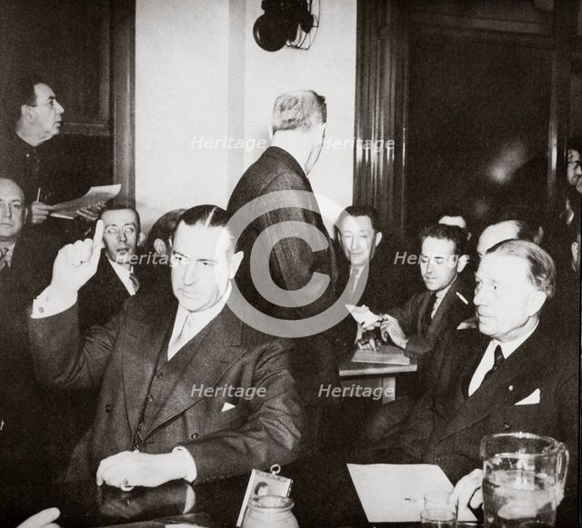 Richard Whitney being sworn in at a public hearing regarding his misappropriation of funds, c1938. Artist: Unknown
