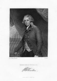 Richard Brinsley Sheridan, Irish playwright and Whig statesman, c1788, (1830).Artist: R Hicks