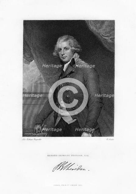 Richard Brinsley Sheridan, Irish playwright and Whig statesman, c1788, (1830).Artist: R Hicks