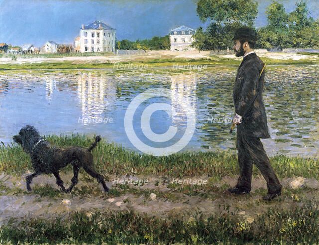 Richard Gallo and His Dog at Petit Gennevilliers, c. 1883-1884. Artist: Caillebotte, Gustave (1848-1894)