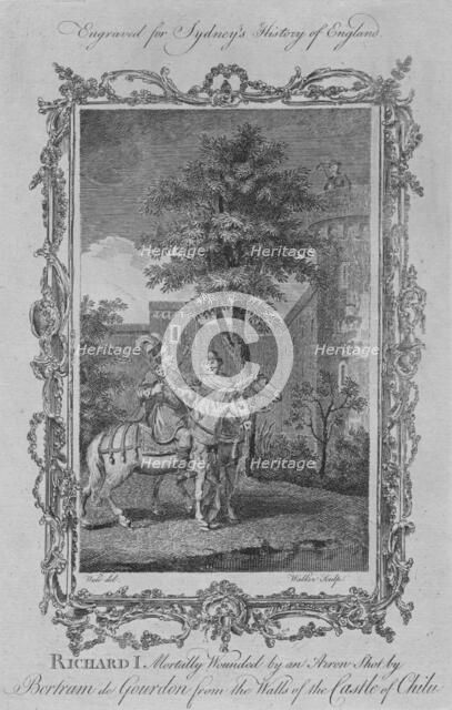 'Richard I mortally wounded by an Arrow shot by Bertram de Gourdon from the Walls of the Castle of C Creator: William Walker.