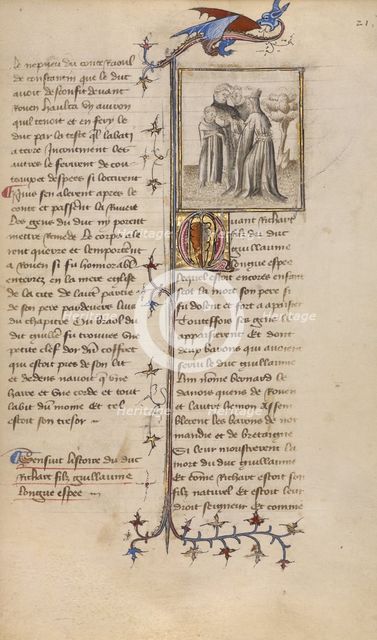 Richard I with Two Barons and his Mother; Chronique de Normandie, about 1400-1415. Creator: Unknown.