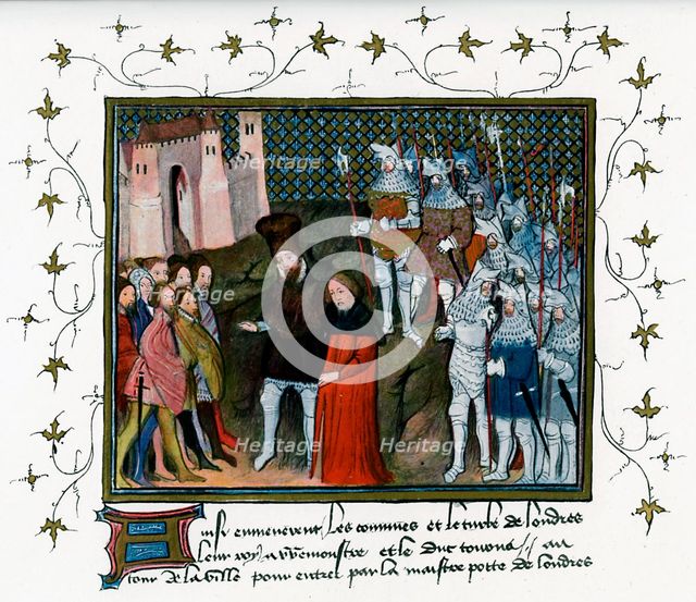 Richard II delivered by Bolingbroke to the citizens of London, 1399, (c1400-c1425). Artist: Unknown