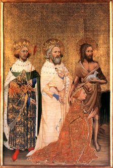 Richard II of England with his patron saints, between 1395 and 1399. Creator: Wilton Master (active 1395 - 1399)