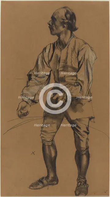 Richard Menzel Posing in Eighteenth-Century Costume, 1854. Creator: Adolph Menzel.