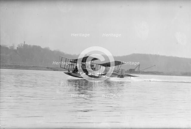 Richardson Tandem Biplane Hydroplane Taking Off On Potomac, April, 1916. Creator: Harris & Ewing.