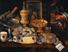 Riches and the Death of the Miser, Still Life, ca. 1600. Creator: Francken, Hieronymus II