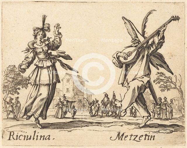 Riciulina and Metzetin, c. 1622. Creator: Jacques Callot.