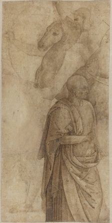 Rider and Standing Draped Man, after the Antique [verso], c. 1500. Creator: Perugino