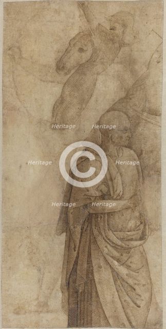 Rider and Standing Draped Man, after the Antique [verso], c. 1500. Creator: Perugino.