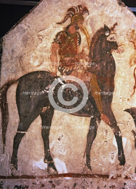 Rider, Greek painting with italic influenced, from the Lucanian tomb at Paestum.