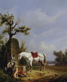 Rider with horse, 1848. Creator: Edmond Tschaggeny
