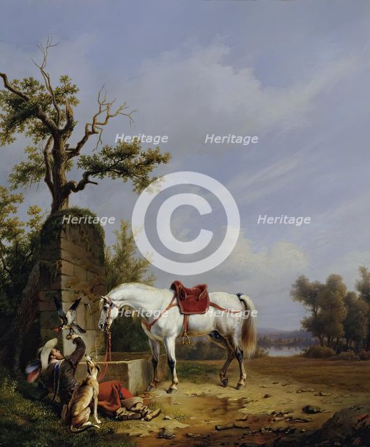 Rider with horse, 1848. Creator: Edmond Tschaggeny.