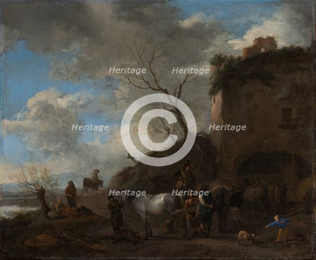 Riders at a Blacksmith's, c1650-1655. Creator: Philip Wouverman.